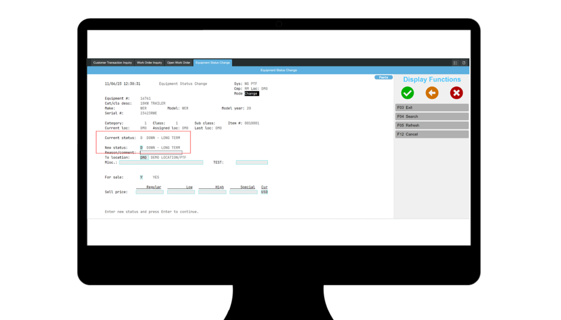 Update Rental Equipment Status when Returned with Open Work Order